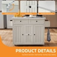 thumbnail image 5 of Craftian Kitchen Island with Wheels & Seating, Kitchen Island Cart with Drop Leaf & Storage, White, 5 of 8