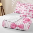 thumbnail image 4 of spefrowx Striped Pink Bow Bed Spread Queen for Girls Boys, Pink Cartoon Ribbon Queen Coverlet Set, 3pcs, 4 of 7