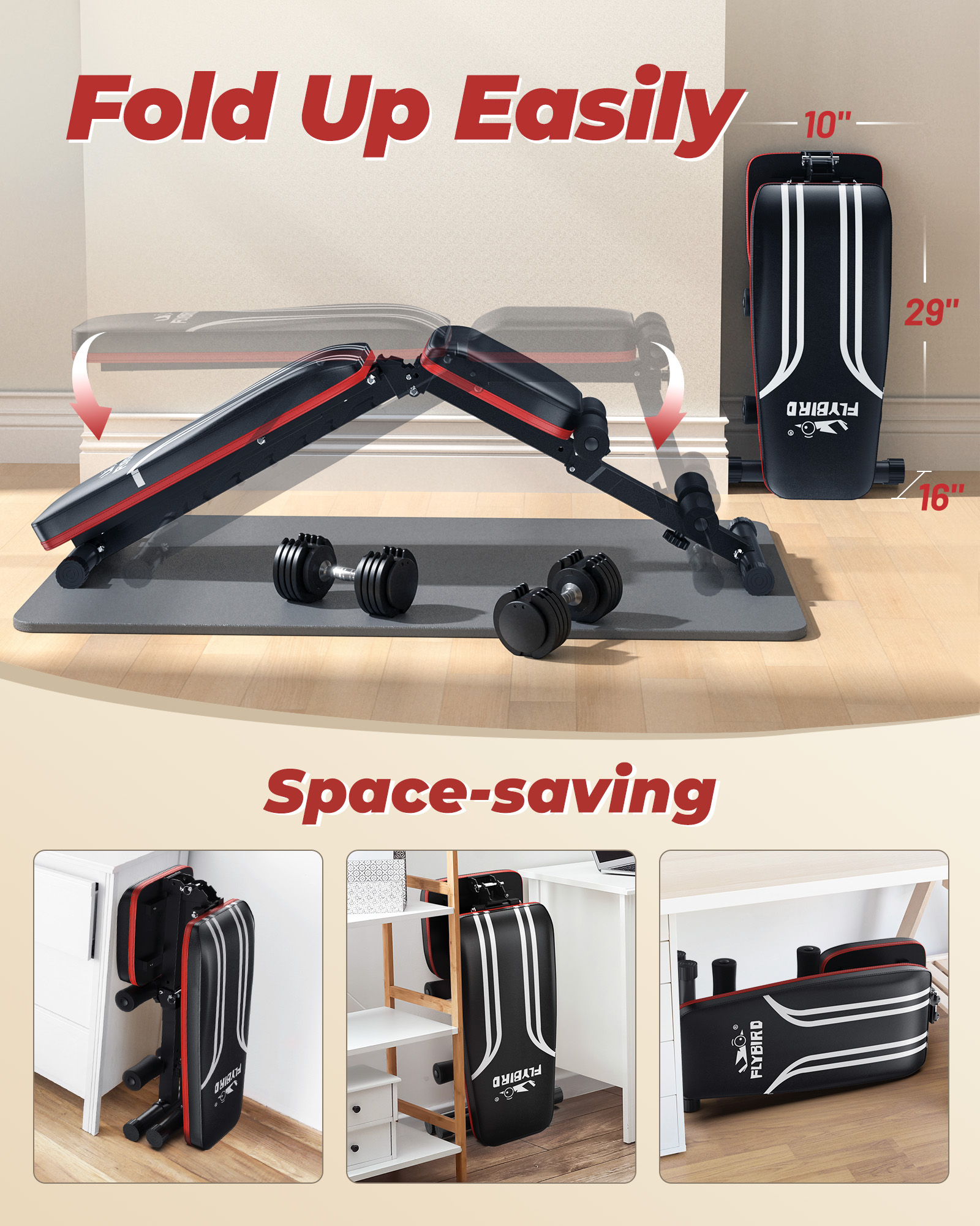 FLYBIRD Adjustable Folding Weight Bench with Bands photo 5
