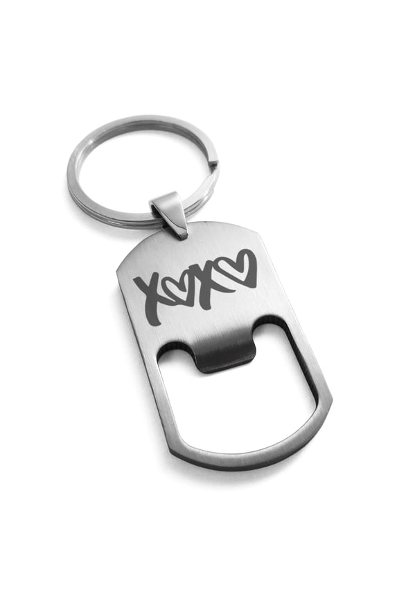 Stainless Steel XOXO Heart Engraved Bottle Opener Dog Tag Keychain Keyring