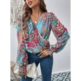 thumbnail image 2 of KIHOUT Spring Winter Womens Tops Elegant V-neck Lantern Long Sleeves Temperament Solid Color Shirt Blouse, 2 of 3