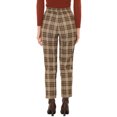 thumbnail image 4 of INSPIRE CHIC Women's Tartan Plaid Pants Elastic High Waist Straight Long Trousers L Brown Beige, 4 of 7