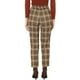 thumbnail image 3 of Pantalones de tartán a cuadros para mujer INSPIRE CHIC, elásticos, de cintura alta, rectos, largos, talla XL, marrón y beige, 3 of 6