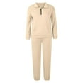 thumbnail image 3 of Hvyesh Sweatsuits for Women Set 2 Piece Workout Going Out Outfits Long Sleeve Quarter Zip Mock Neck Sweatshirts Sweatpants,Lounge Sets for Women Beige XL, 3 of 6