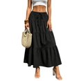 thumbnail image 2 of Women Solid High Waist Tiered Pleated A-Line Maxi Cake Skirt Black S, 2 of 6