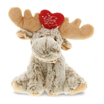 DolliBu I LOVE YOU Plush Floppy Moose – Cute Stuffed Animal with Red Heart for Valentine, Anniversary, Romantic Date, Boyfriend, or Girlfriend Gift – 12 Inches