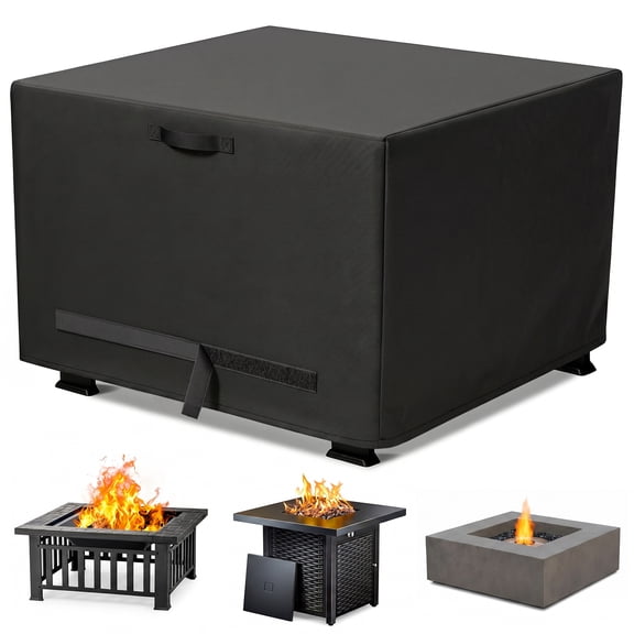 Samhe 32in Square Firepit Cover 300D Oxford Fabric Waterproof Outdoor Propane Gas Fire Table Cover, 32" x 32" x 24"