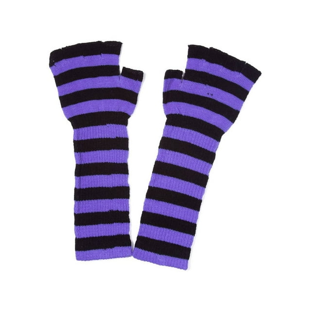 Gravity Threads Gants Longs 11 Pouces Tricotés Chauffe-Bras Sans Doigts, Violet/noir
