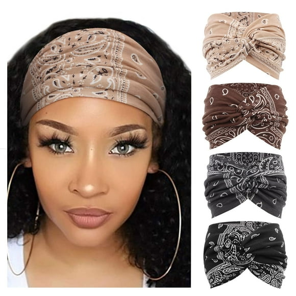 DRESHOW 4 Pack Turban Headbands for Women Wide Vintage Head Wraps Knotted Cute Hair Band Accessories