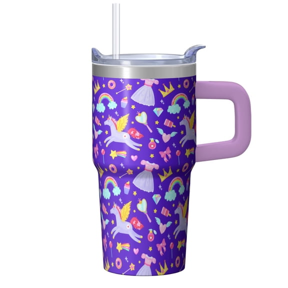 20OZ Insulated Unicorn Travel Cup with Handle and Straw Double Wall Stainless Steel Tumbler Coffee Mug Perfect Presents for Women Mom Friends on Birthday Christmas Thanksgiving