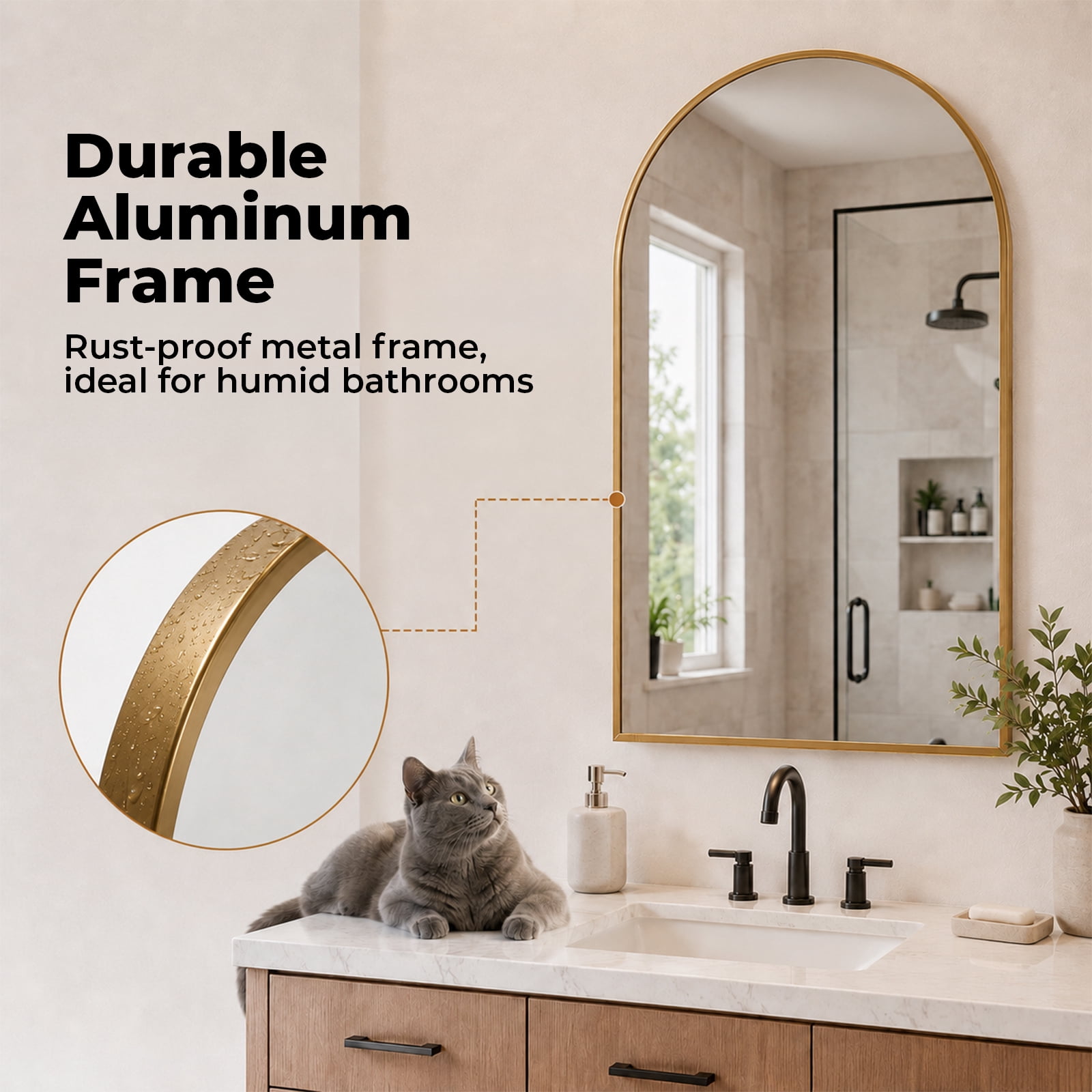 Alvantor Arched Metal Framed Wall Mirror for Vanity or Bathroom