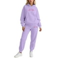 thumbnail image 3 of Kcolen Womens Sweatsuits 2 Piece Set Heartbeat Print Casual Tracksuit Sets Oversized Graphic Hoodies with Jogger Sweatpants Set Valentine's Day Gifts Purple, 3 of 5