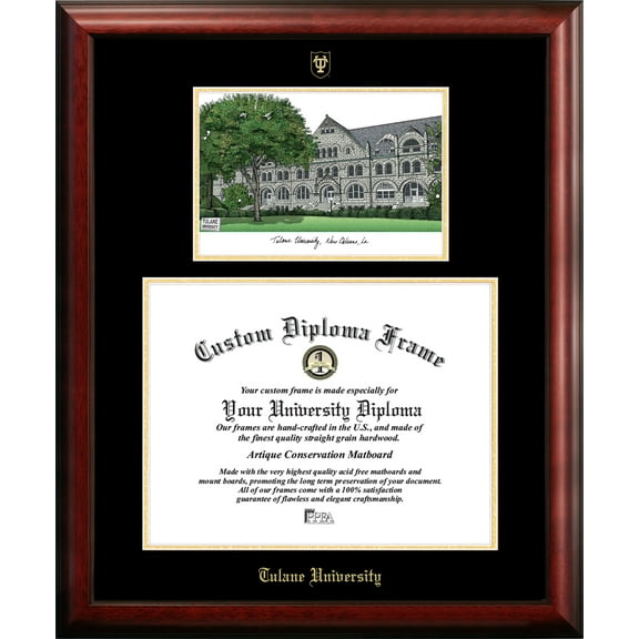 Tulane University 14" x 17" Gold Embossed Diploma Frame with Campus Images Lithograph