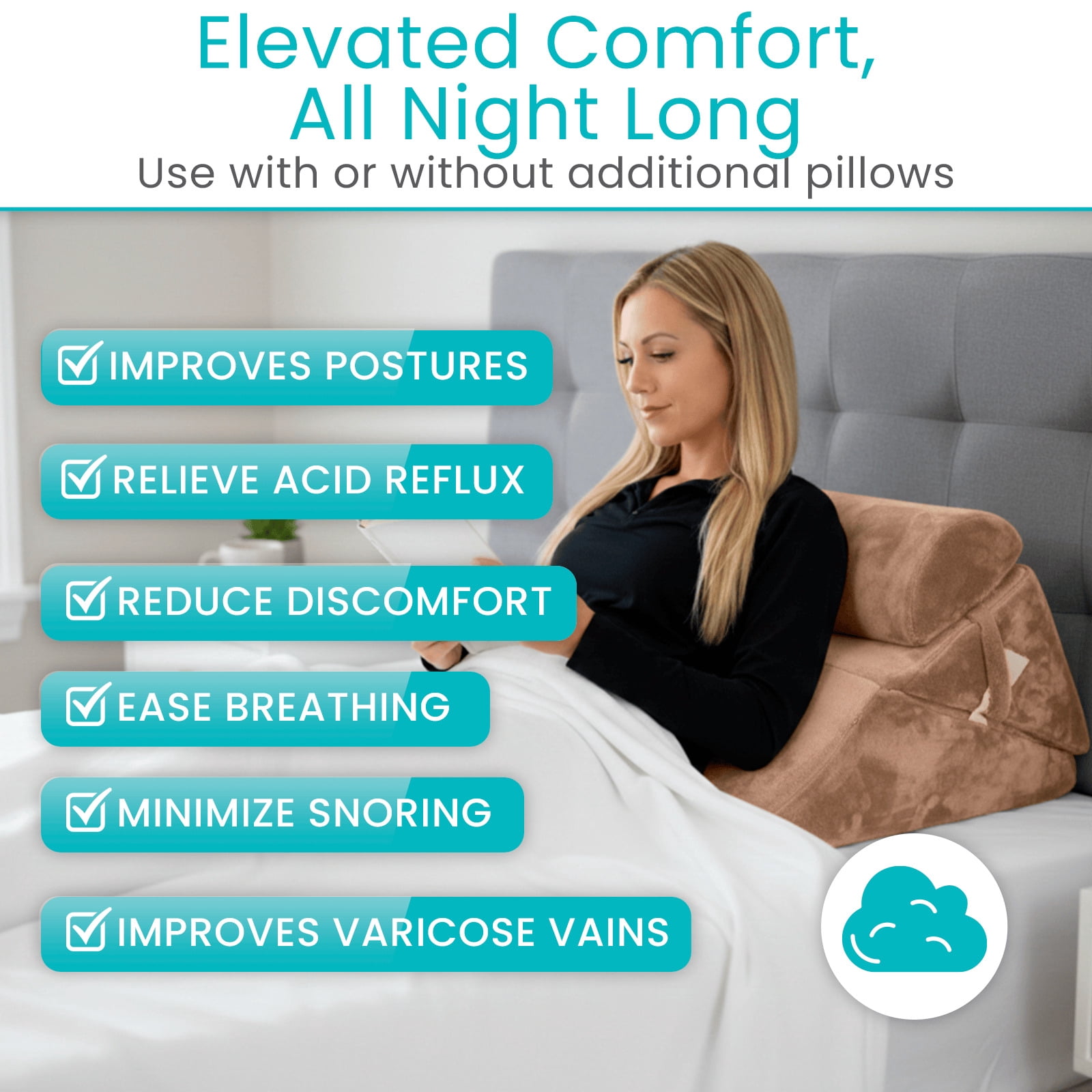 Xtra-Comfort Bed Wedge Pillow – Folding Memory Foam Incline Cushion for Back, Legs & Neck Support – Adjustable Triangle Pillow for Sleeping, Reading & Elevation – Washable Cover, Brown