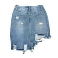 thumbnail image 3 of Womens Daily Casual Ripped Denim Skirt - Classic Blue, Button Pockets, High Waist, Slightly Stretchy, for Summer æ­é Shirts, 3 of 5