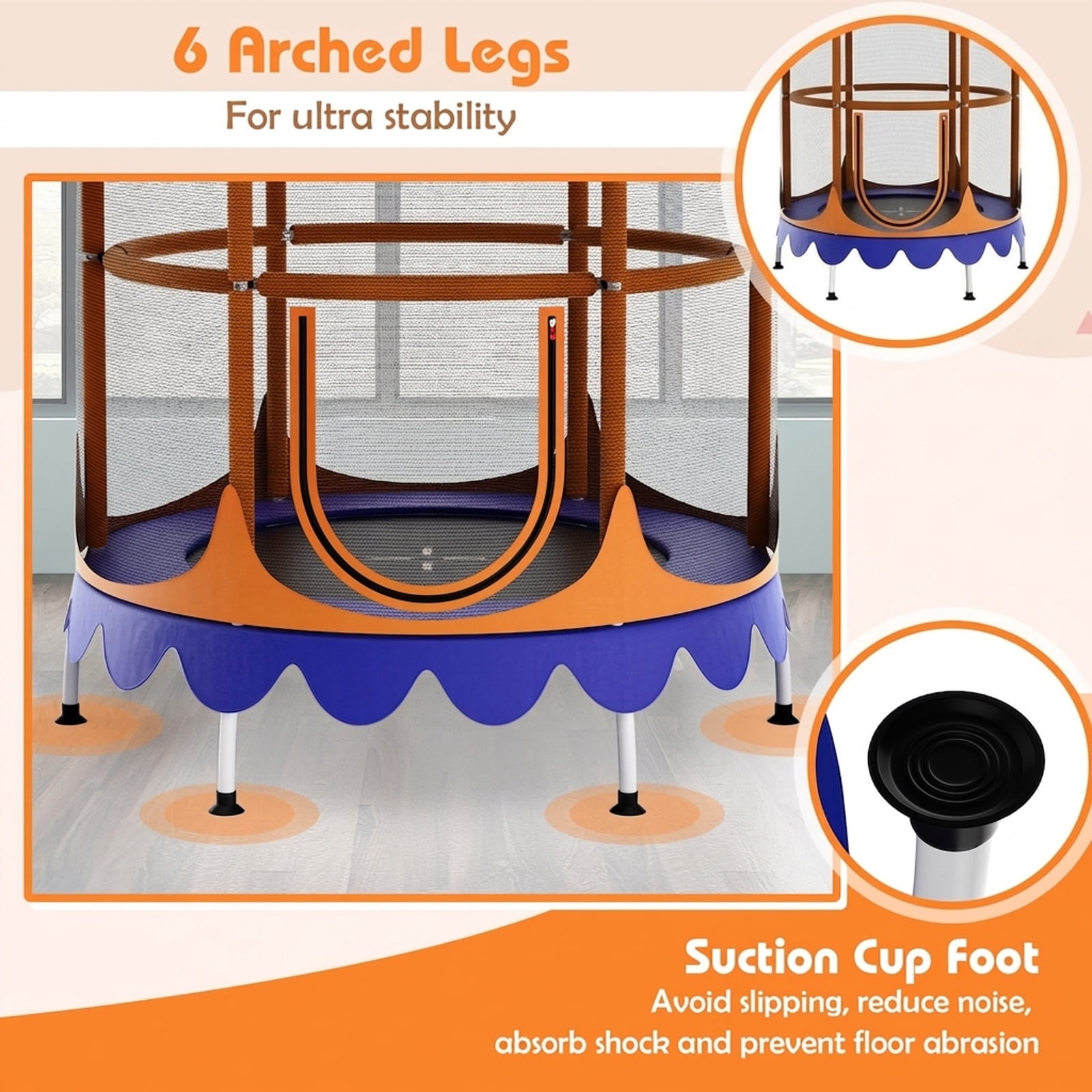Redsmile 64 Inch Kids Trampoline with Detachable Canopy and Safety Enclosure Net-Orange - Premium PE Safety Enclosure for Kids Outdoor Play