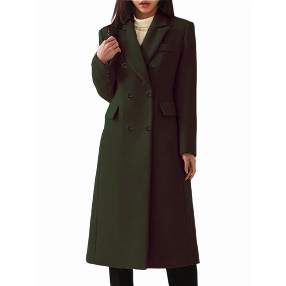 Women'S Classic Notched Lapel Double-Breasted Warm Pea Coat Overcoat with Pockets Green S