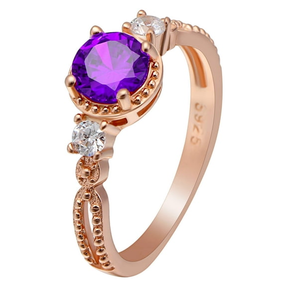 Alexandra Birthstone Ring Rose Gold Plated Sterling Silver Purple CZ Womens Ginger Lyne