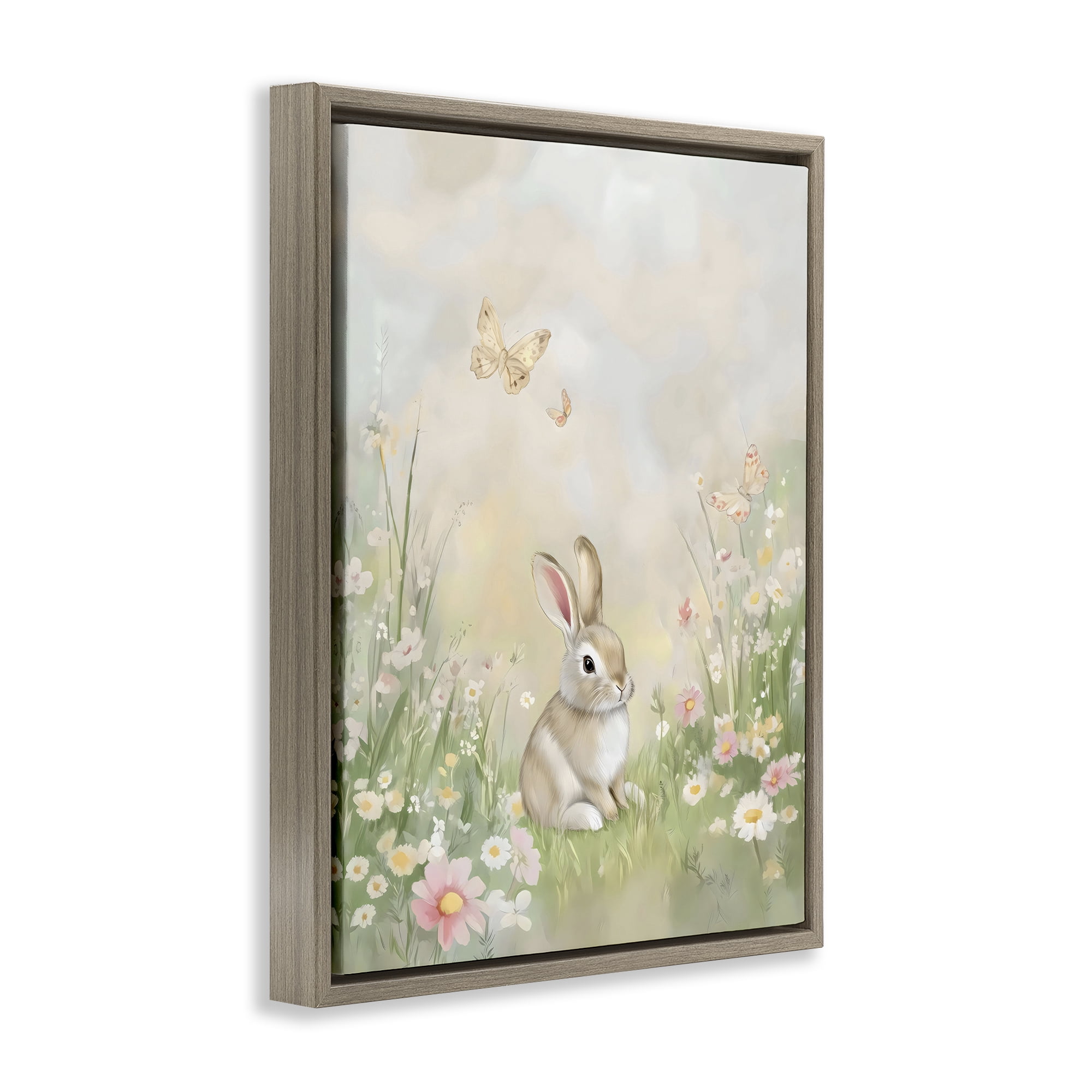 Stupell Industries Nursery Bunny in Meadow Brown Framed Floater Canvas Wall Art, design by Arlington Prints