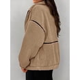 thumbnail image 6 of Women Coat Casual Lapel Full Zip Fleece Jacket Long Sleeve Oversized Warm Winter Outwear with Pockets Khaki XL, 6 of 7