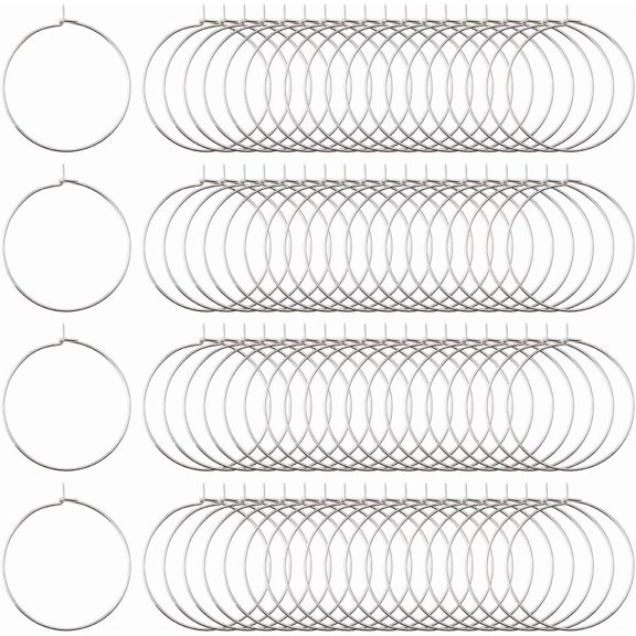 200pcs Hoop Ear Wires 25mm 316 Surgical Stainless Steel Beading Hoop Rings Stainless Steel Color Wine Glass Charms Rings for Wedding Party Wine Glass Marker Earring Jewelry Making
