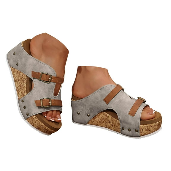 Mostsola Womens Sandals Buckle Strap Platform Cork Slippers Slip on Slides Wedge Sandals Clogs