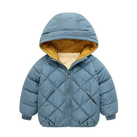 

BIZIZA Toddler Coat Zip Up Thicken Long Sleeve Tops Padded Hooded Solid Color 1-7Y Chlid Baby Blue 120