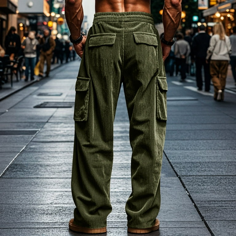 UVEASISHA Cargo Corduroy Pants for Men Baggy Casual Pants