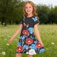 thumbnail image 6 of LOOK! Auroural Girls' Middle And Big Kids' Fashion Independence Day Printed Splicing Short Sleeved Skirt With Wrinkle Dress（4-14Years）, 6 of 8