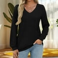 thumbnail image 2 of Enjoytime Blouse for Women Solid Color V-Neck Long Sleeves Loose Shirts Casual Work Tops Trendy Fall Winter Women Clothes Black M, 2 of 6