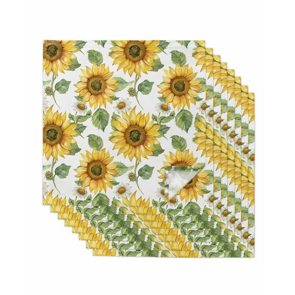 Sunflower Cloth Napkins Washable Set of 8, Farmhouse Watercolor Botanical Summer Reusable Dinner Table Napkins Cloth Bulk for Weddings Kitchen Restaurants Hotel Events Parties 20 x 20 Inch
