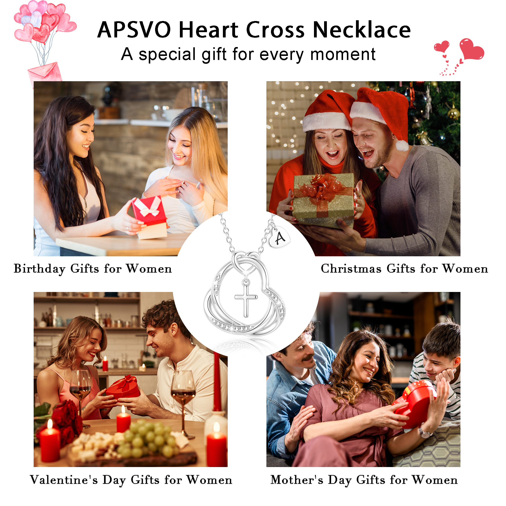 APSVO 925 Silver Plated Heart Cross Initial Necklace photo 7