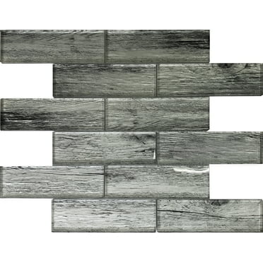 5 pack Light Gray 11.8 in. x 11.8 in. Polished Glass Subway Mosaic Floor and Wall Tile (4.83 sq. ft./Case)