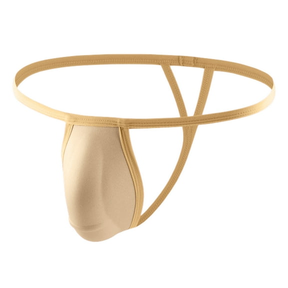 ZQUUVOU Men's T-Back Briefs Solid Color Block Elastic Waist Casual Underwear (Beige,2XL)