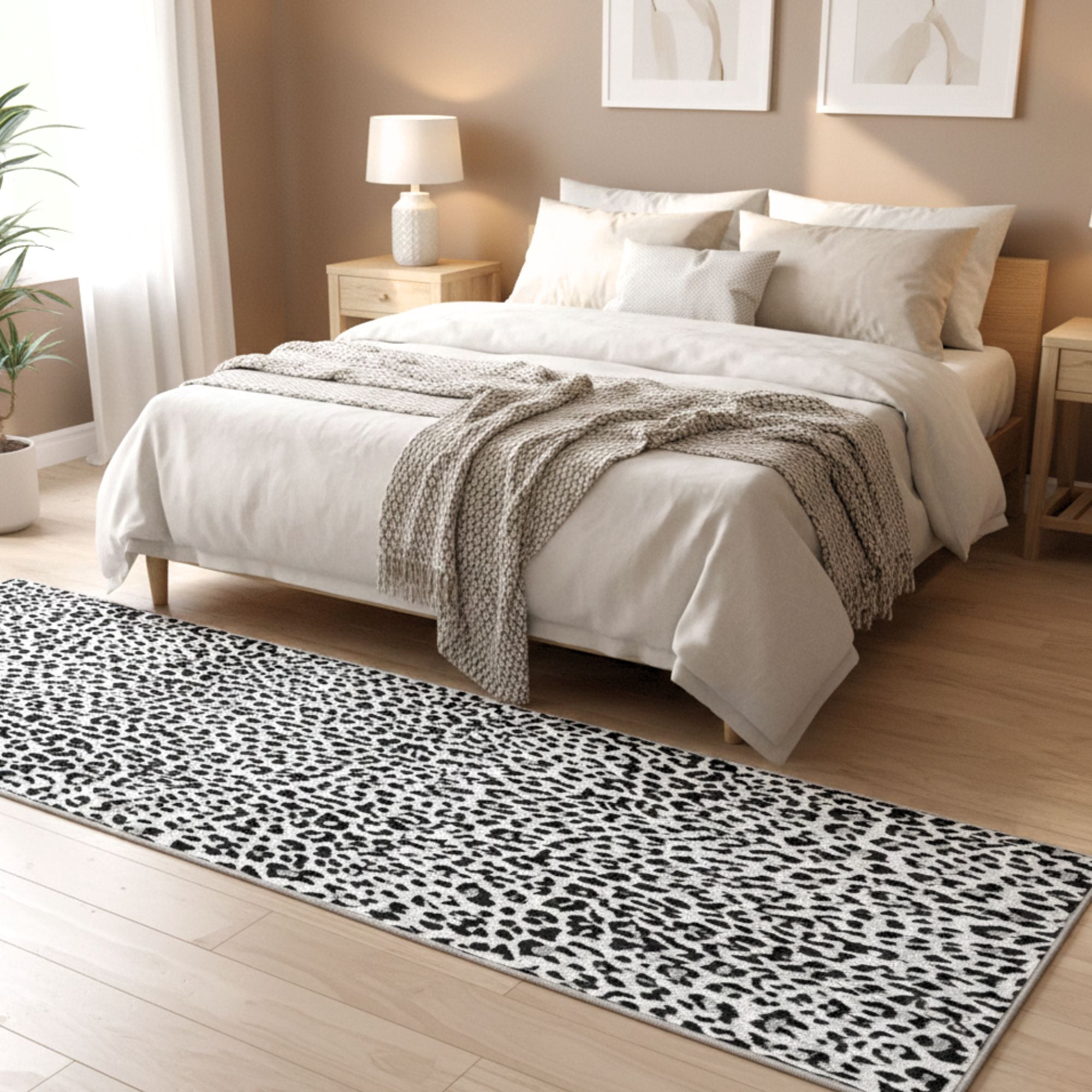 Ottomanson Aisle Runner Rug 1'10.5" x 49' Soft Non-Slip Indoor Rug, Leopard Print Black & White