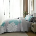 thumbnail image 4 of Flymme Full Size Comforter Sets 7 Piece Bed in a Bag Teal Floral Printed on Gray Comforter Set with Sheets Botanical Complete Bedding Set for All Season, 4 of 8