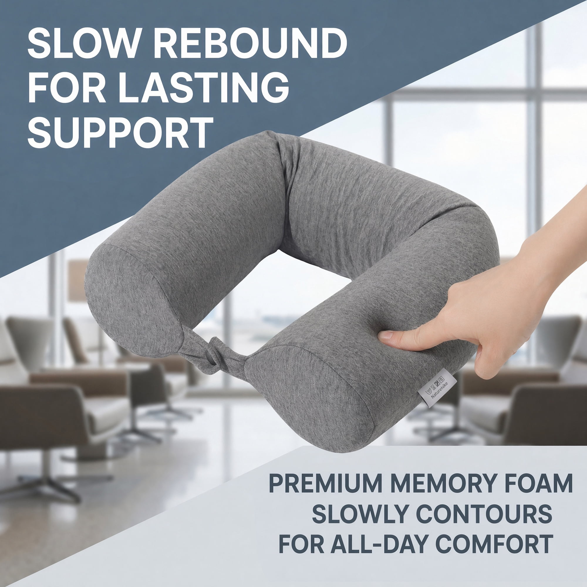Unique Bargains Memory Foam Neck Pillow U Shape Snap Closure for Airplane Dark Gray 25"x4"