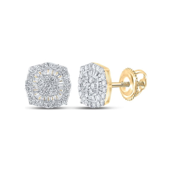 Macey Worldwide Jewelry 10k Yellow Gold Mens Baguette Diamond Square Earrings 3/4 Ctw