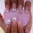 thumbnail image 1 of IMSOHOT Coffin Press on Nails Uñas postizas acrílicas largas Bailarina francesa Uñas postizas Pegamento en uñas Cubierta completa brillante Uñas con purpurina color nude con diseños de corazón rosa 24, 1 of 5