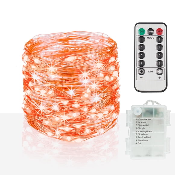 Luces de Halloween Suddus de 33 pies, 100 LED, color naranja, funcionan con pilas