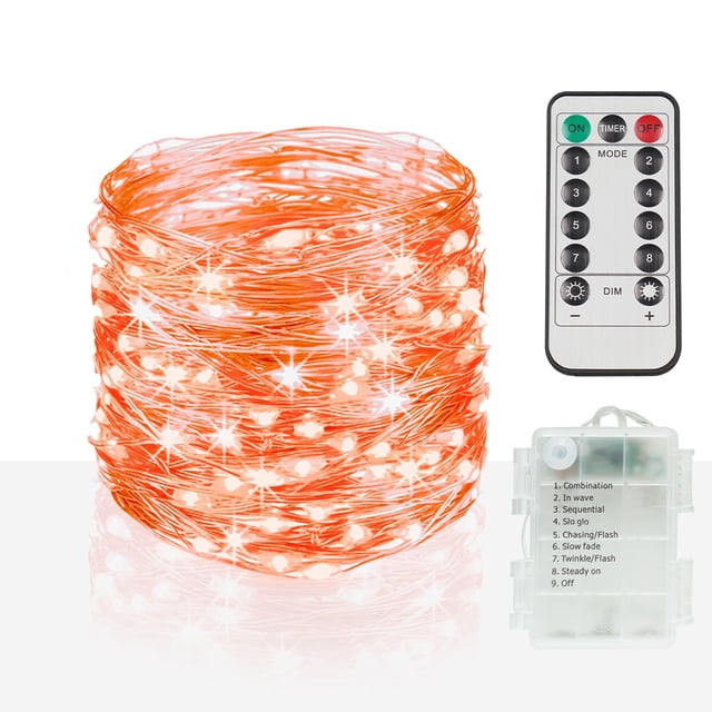 Luces de Halloween Suddus de 33 pies, 100 LED, color naranja, funcionan con pilas