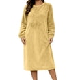 thumbnail image 5 of SHTXOZHI Womens Fuzzy Nightgown Winter Knee Length Long Sleeve Sleep Dress Plus Size Loose Warm Crew Neck Sleepshirt, 5 of 7