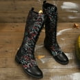 thumbnail image 5 of Dakaela Knee High Boots Women Lace up Cowboy Combat Boot Embroidery Floral Wide Calf Western Tall Boot for Ladies Black 9, 5 of 7