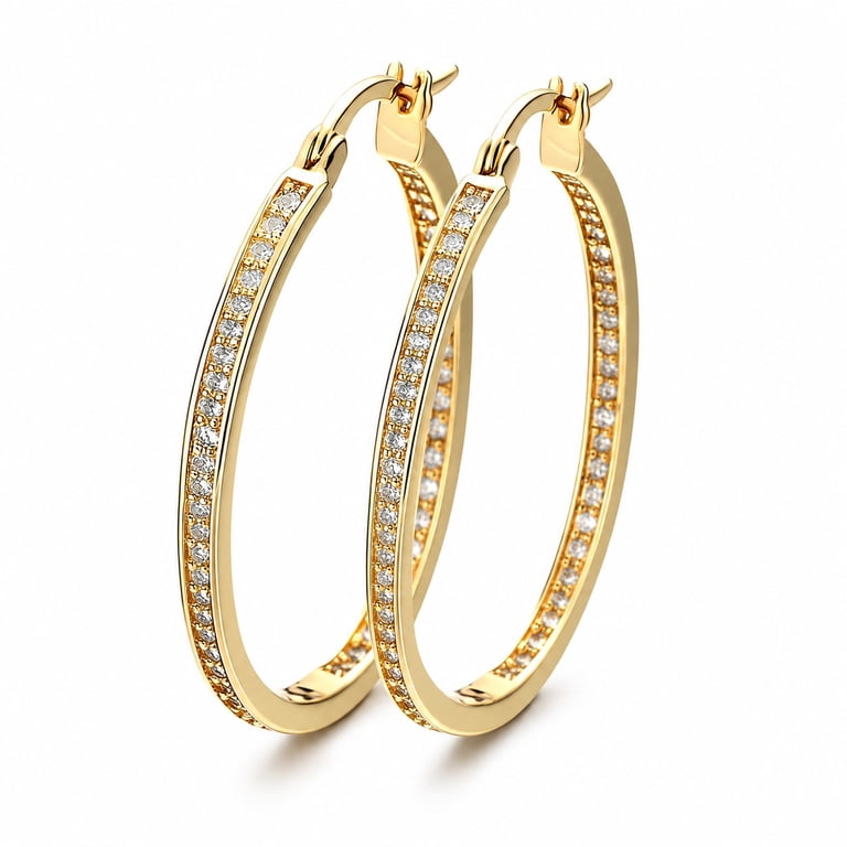 Amy & Annette 14K Gold In-and-Out Hoop Earrings with Simulated Diamonds photo 3