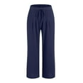 thumbnail image 4 of GEWSEY Women's Summer High Waisted Baggy Pants Casual Below Ankle Length Trouser Slacks with Pockets (Navy, XL), 4 of 5