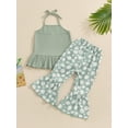 thumbnail image 4 of Suealasg Little Girls 2 Piece Summer Outfits Sleeveless Tie-Up Halter Neck Ribbed Ruffled Tops Daisy Flare Pants Set Toddler Kids Girls Beach Clothes, 4 of 8