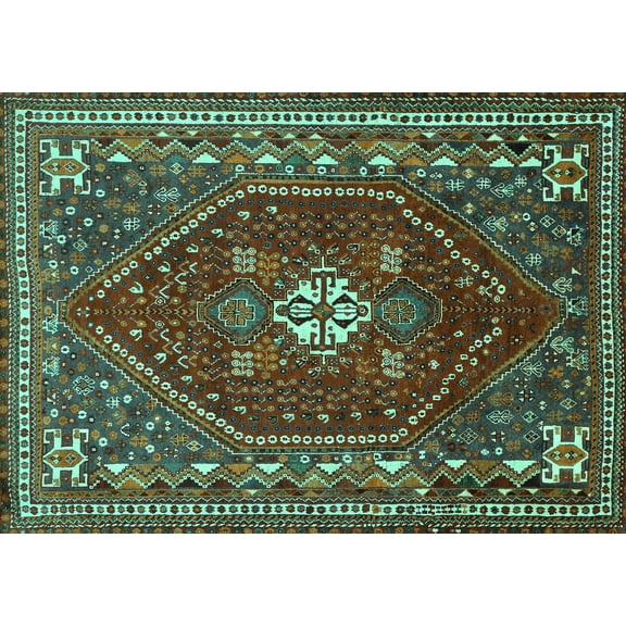 Ahgly Company Machine Washable Indoor Rectangle Persian Turquoise Blue Traditional Area Rugs, 5' x 7'