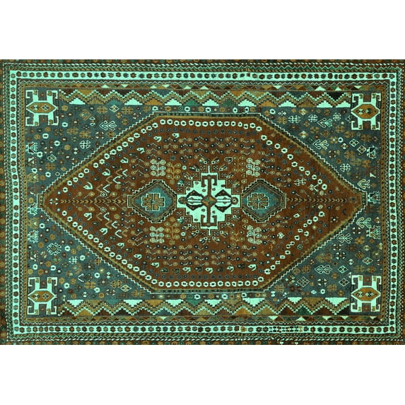 Ahgly Company Machine Washable Indoor Rectangle Persian Turquoise Blue Traditional Area Rugs, 2' x 3'