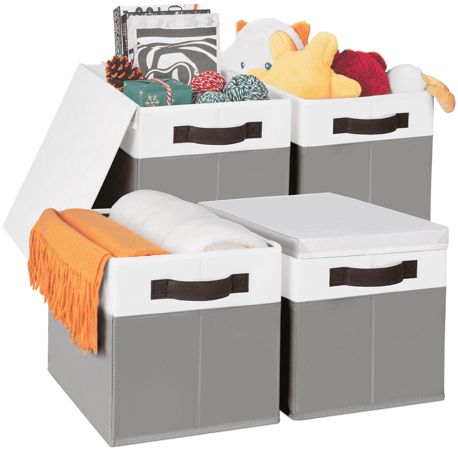 Criusia Storage Bins with Lids, 4 Pack Fabric Storage Cubes for Shelves, Collapsible Closet Organization and Storage Bins with Handles for Clothes, Toys, Towels & Linen, Grey