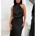 thumbnail image 2 of Robe Longue Plissée Sans Manches en Satin d'Été pour Femmes, 2 of 3